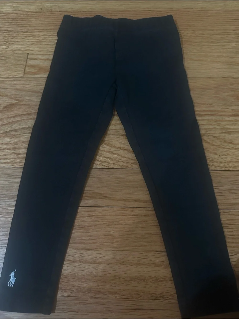 Ralph Lauren Kids Black Leggings with White Pony Embroidery